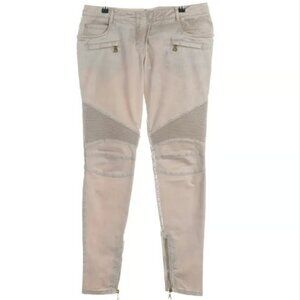 Balmain women's moto jeans biker pants, beige cream color, size 42, US 8-10